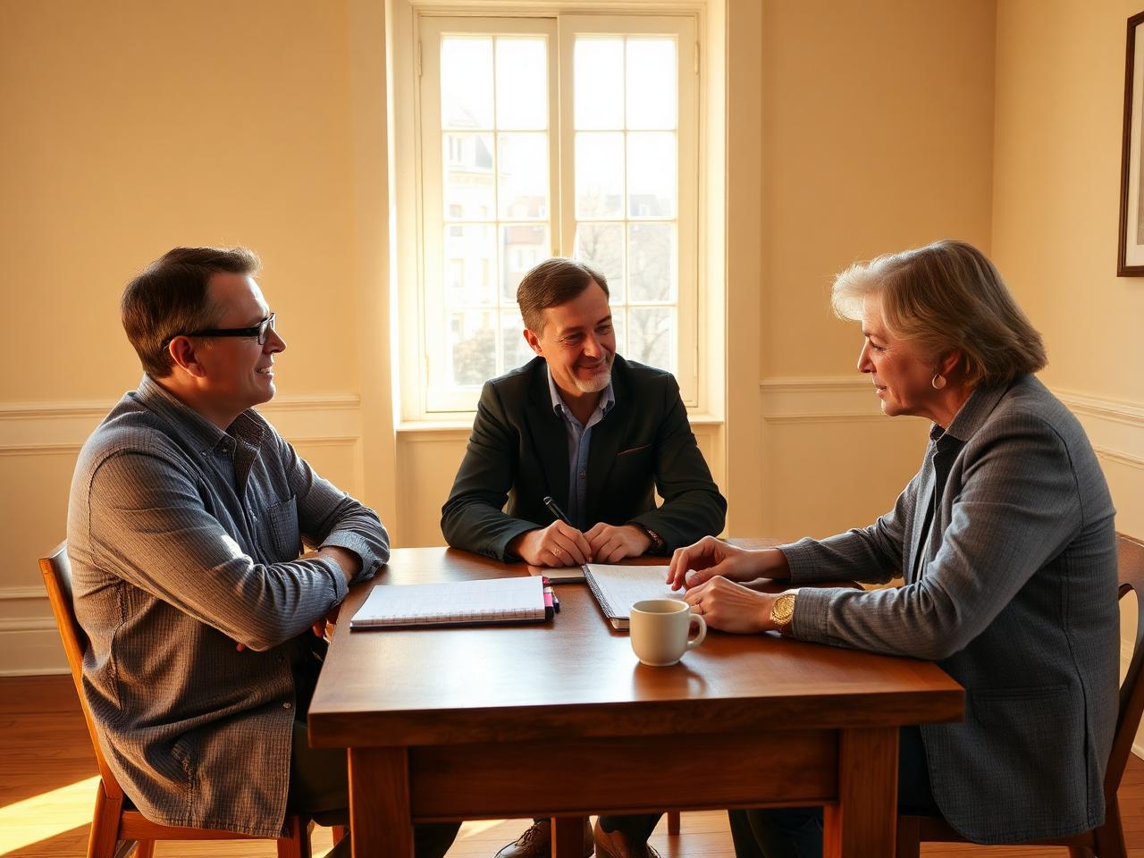 Séance de bilan de compétences en cabinet, lumière chaleureuse